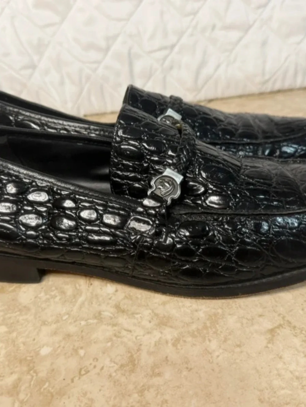Stacy Adams Bellucci Black Croco Print Bit Loafers Men’s Size 15